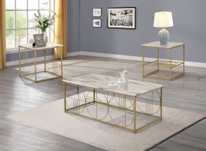 Marble top 3 pc rectangle coffee table set