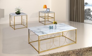 Top Quality China Artificial Stone Solid Surface Side Coffee Table with Stainless Steel Leg Frame (KKR-200218-6)