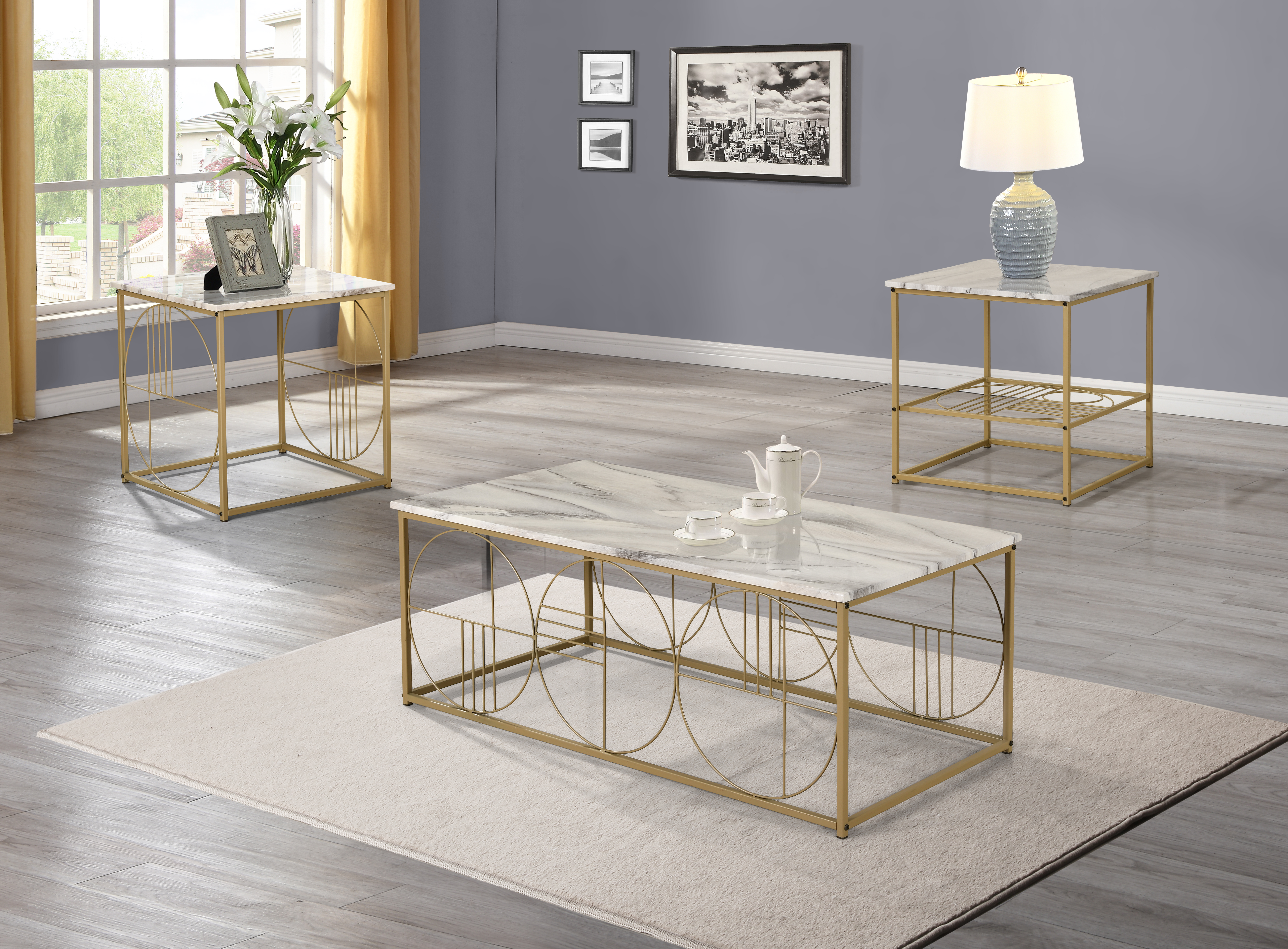 Hot Selling for Steel Book Shelf - Marble top 3 pc rectangle coffee table set – Xinhai