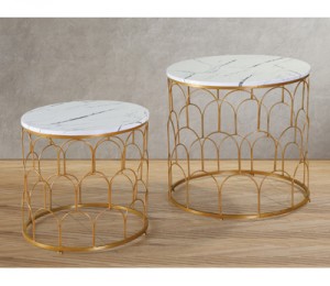 STACK SIDE TABLE IRON WIRE AND MARBLE TOP